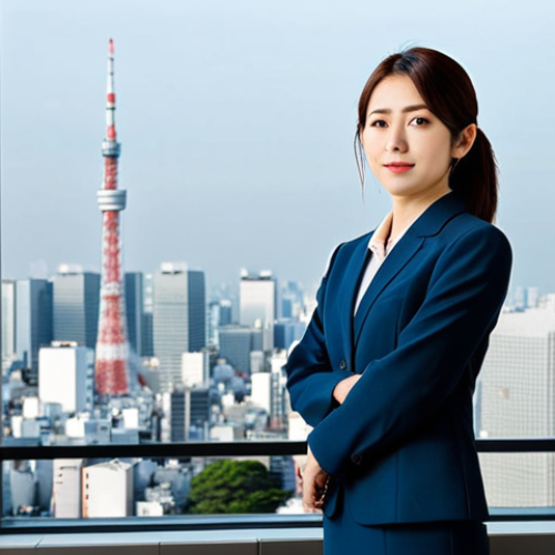 **

"A Japanese businesswoman in a modest business suit, standing confidently in a modern office with Tokyo skyline in the background, fully clothed, appropriate attire, safe for work, perfect anatomy, natural proportions, professional photography, high quality."

**