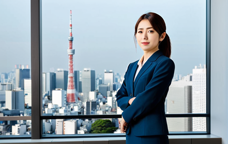 **

"A Japanese businesswoman in a modest business suit, standing confidently in a modern office with Tokyo skyline in the background, fully clothed, appropriate attire, safe for work, perfect anatomy, natural proportions, professional photography, high quality."

**