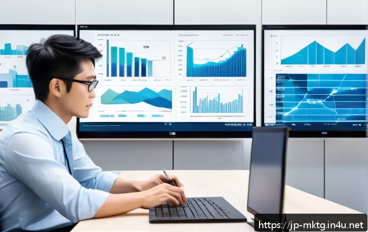 마케팅관리사 실기 시험에서 강조되는 기술 - A modern Japanese office setting with a diverse team of young marketing professionals analyzing cust...