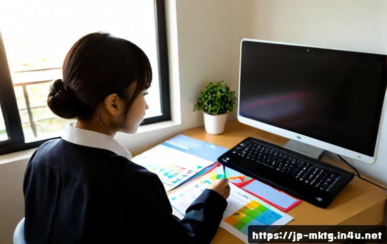 마케팅관리사 자격증 효율적인 학습 계획 - Photorealistic Japanese young professional studying for a marketing management certification at a cl...